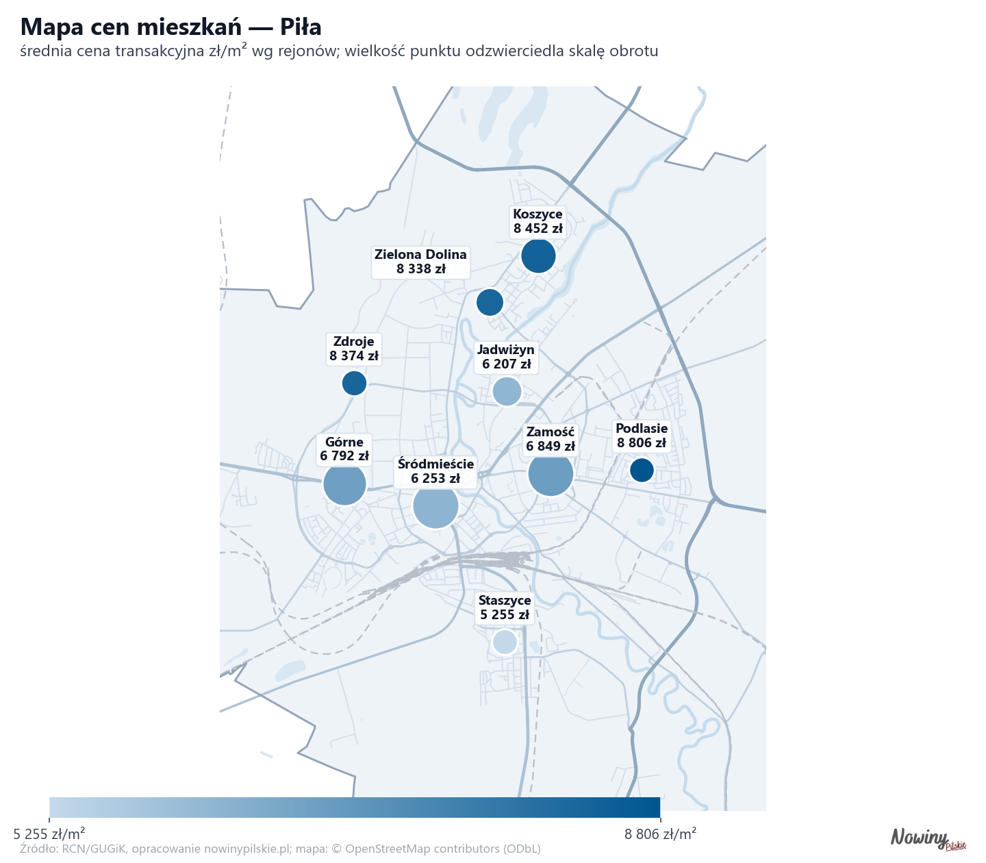 Mapa cen mieszkań - Piła