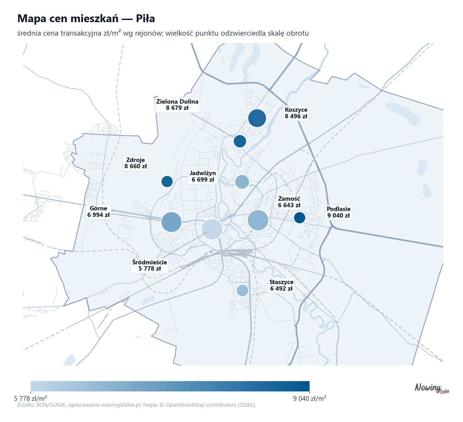 Mapa cen mieszkań - Piła