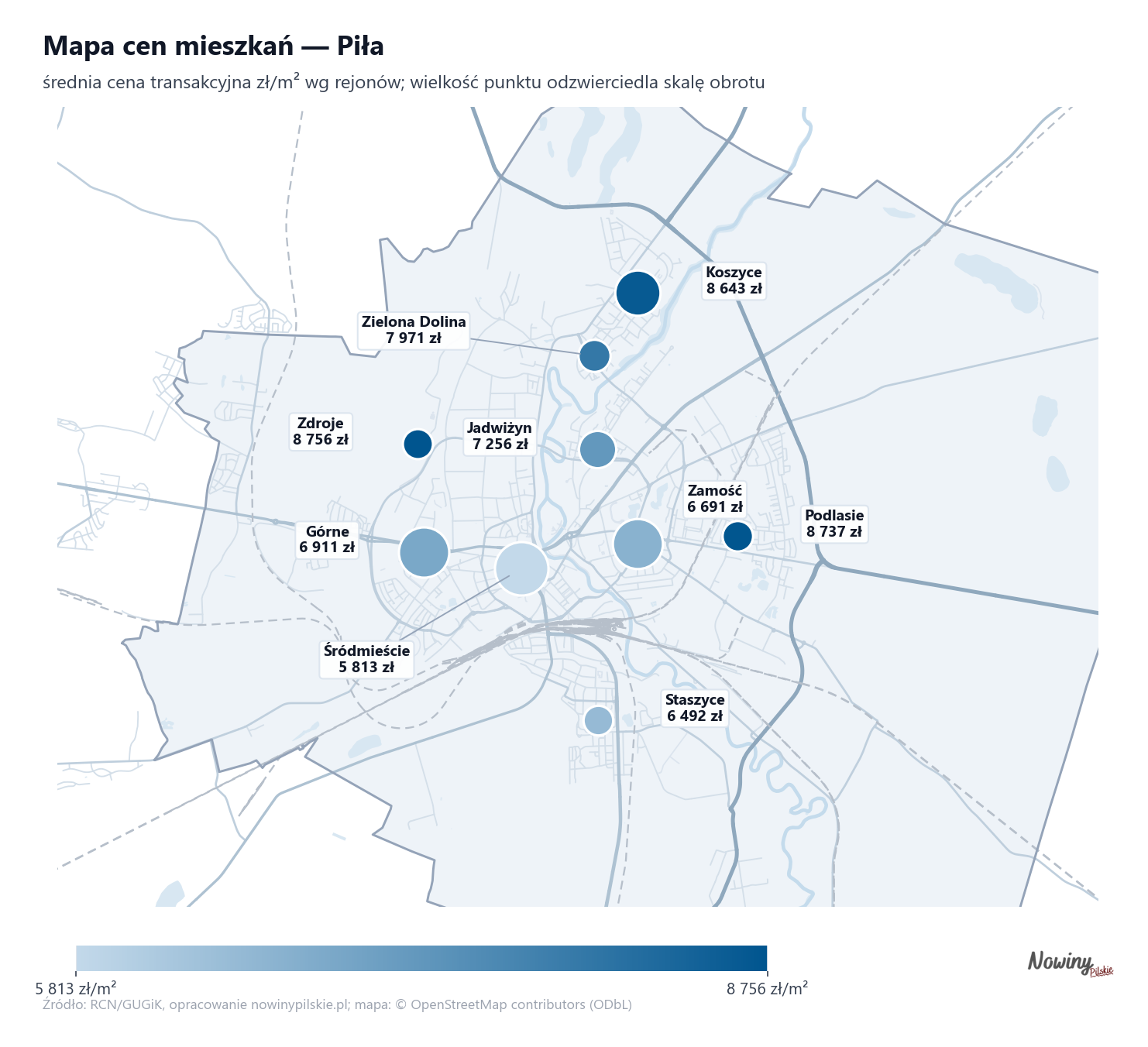 Mapa cen mieszkań - Piła