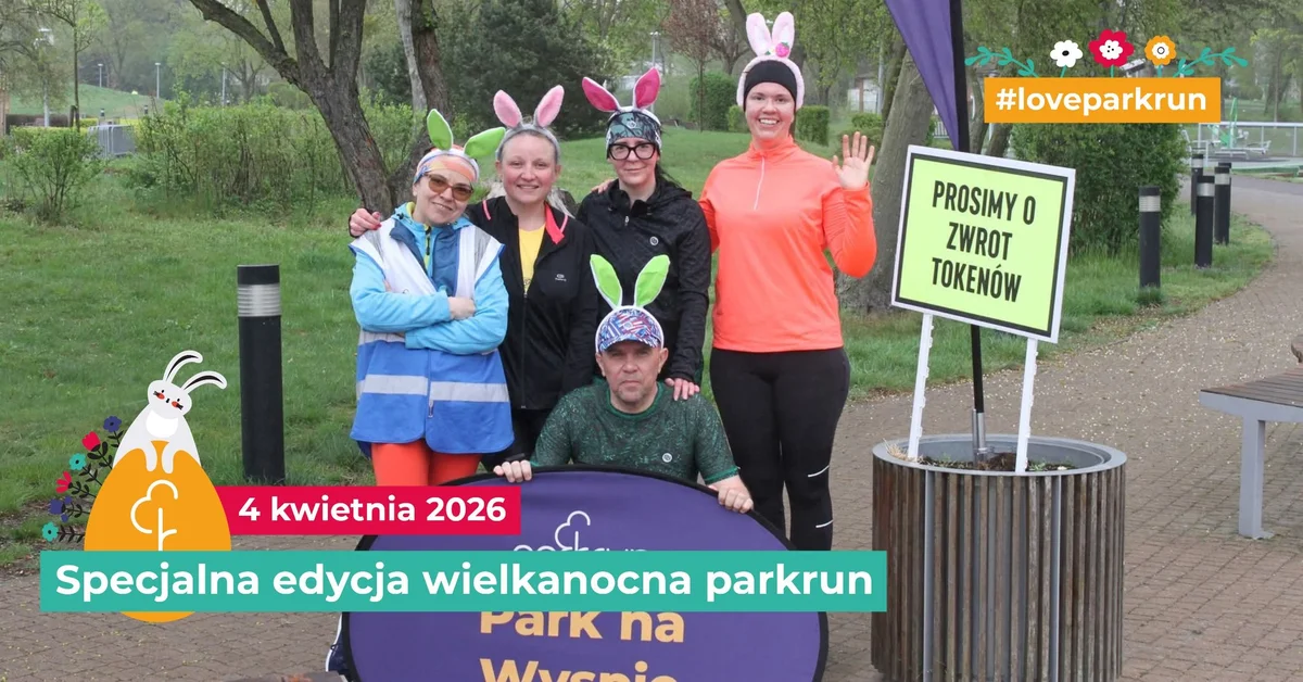 Grafika promocyjna wydarzenia #296 parkrun Park na Wyspie Piła – wielkanocna edycja z koszyczkiem