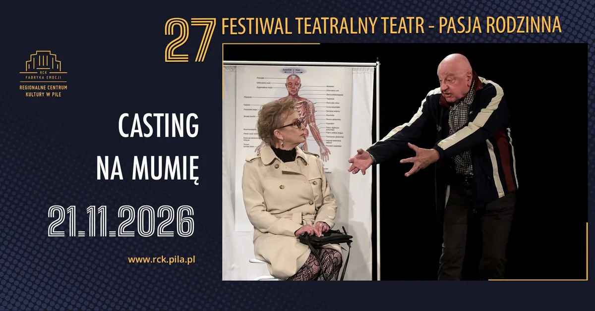 Grafika promocyjna wydarzenia Casting na mumię – teatralne pytania