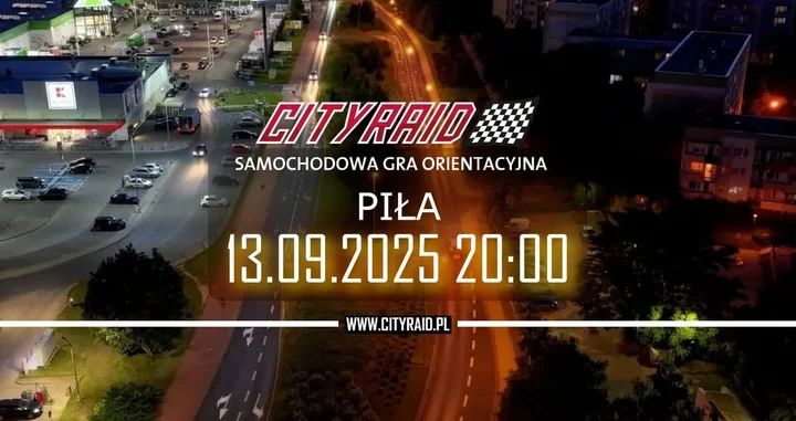 Obrazek przedstawia grafikę promocyjną wydarzenia Samochodowa gra orientacyjna w Pile — CITYRAID