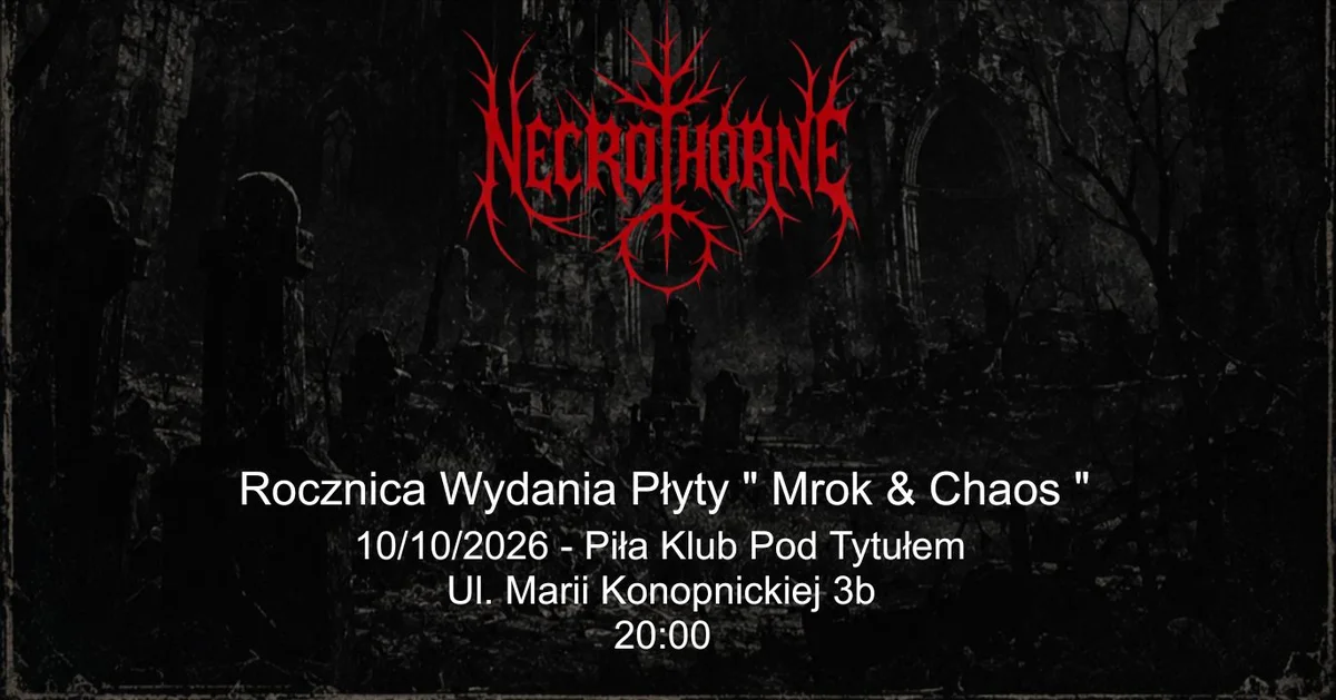 Grafika promocyjna wydarzenia I Rocznica „Mrok & Chaos” w Pile
