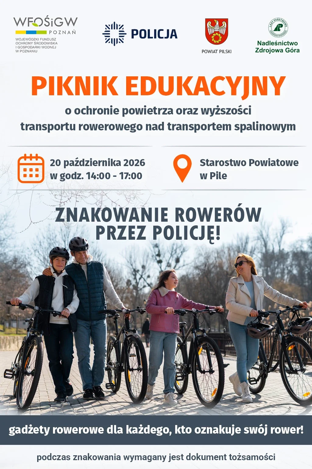 Grafika promocyjna wydarzenia Piknik Edukacyjny o ochronie powietrza i transporcie rowerowym