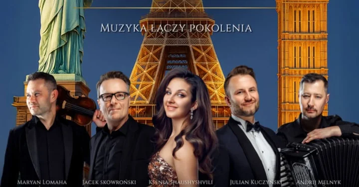 Obrazek przedstawia grafikę promocyjną wydarzenia Koncert: muzyczna podróż przez Paryż i inne miasta świata