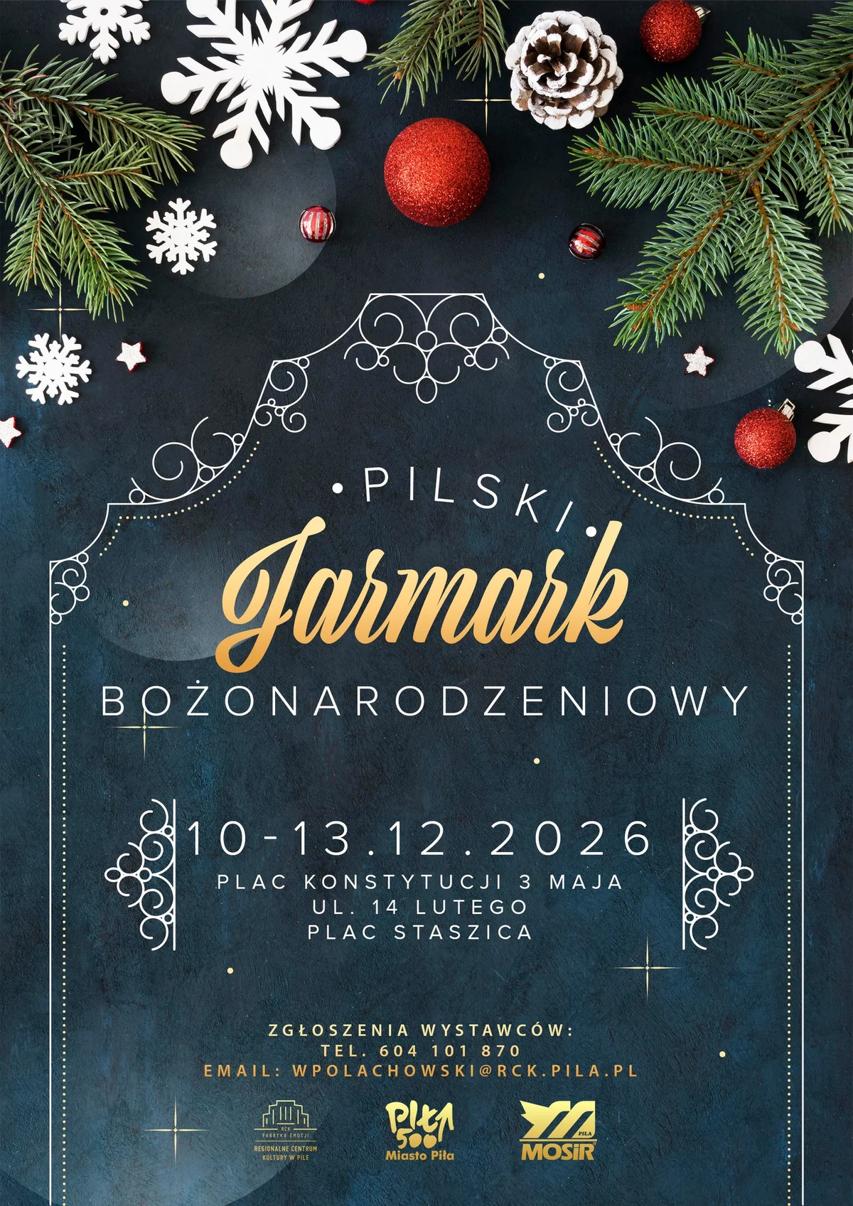 Grafika promocyjna wydarzenia Pilski Jarmark Bożonarodzeniowy w grudniu