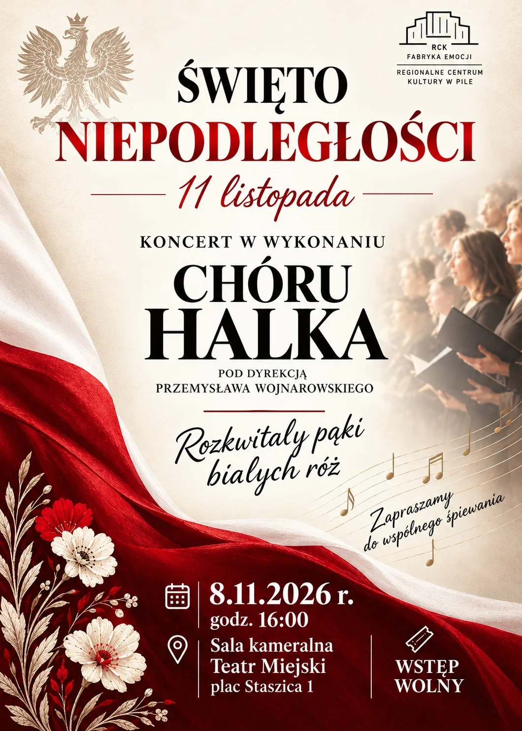Grafika promocyjna wydarzenia Święto Niepodległości: koncert chóru Halka