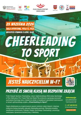 Grafika promocyjna wydarzenia Bezpłatne warsztaty cheerleadingu sportowego w Pile