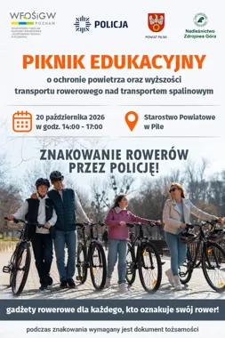 Grafika promocyjna wydarzenia Piknik Edukacyjny o ochronie powietrza i transporcie rowerowym