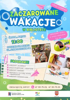 Grafika promocyjna wydarzenia Zaczarowane Wakacje w Bibliotece