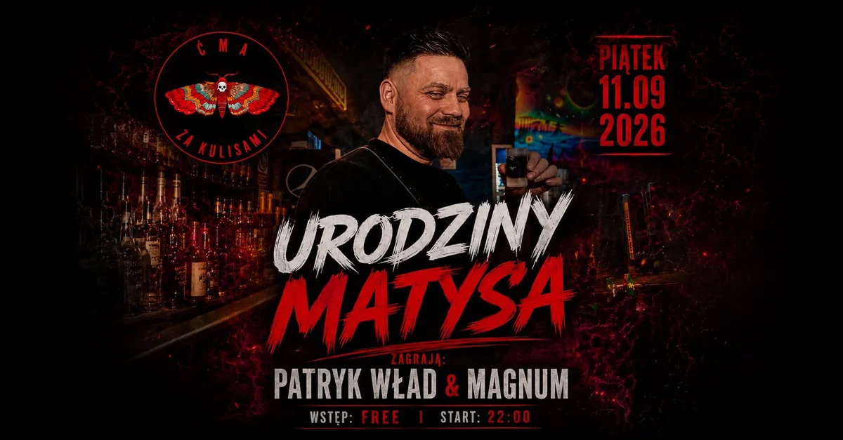Grafika promocyjna wydarzenia URODZINY MATYSA czyli POWRÓT STAREJ GWARDII! – muzyka i zabawa