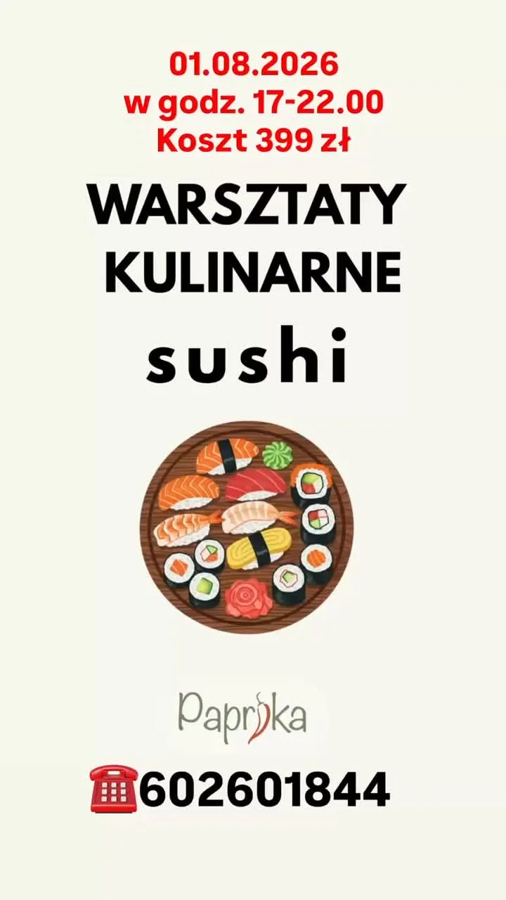 Grafika promocyjna wydarzenia Warsztaty Sushi w Papryce – Piła