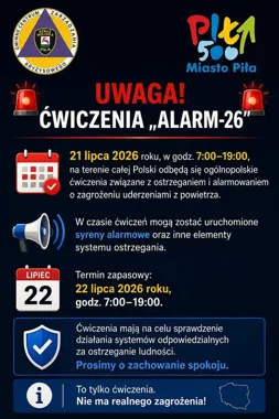 Syreny zabrzmią w Pile. To ogólnopolskie ćwiczenia, nie alarm
